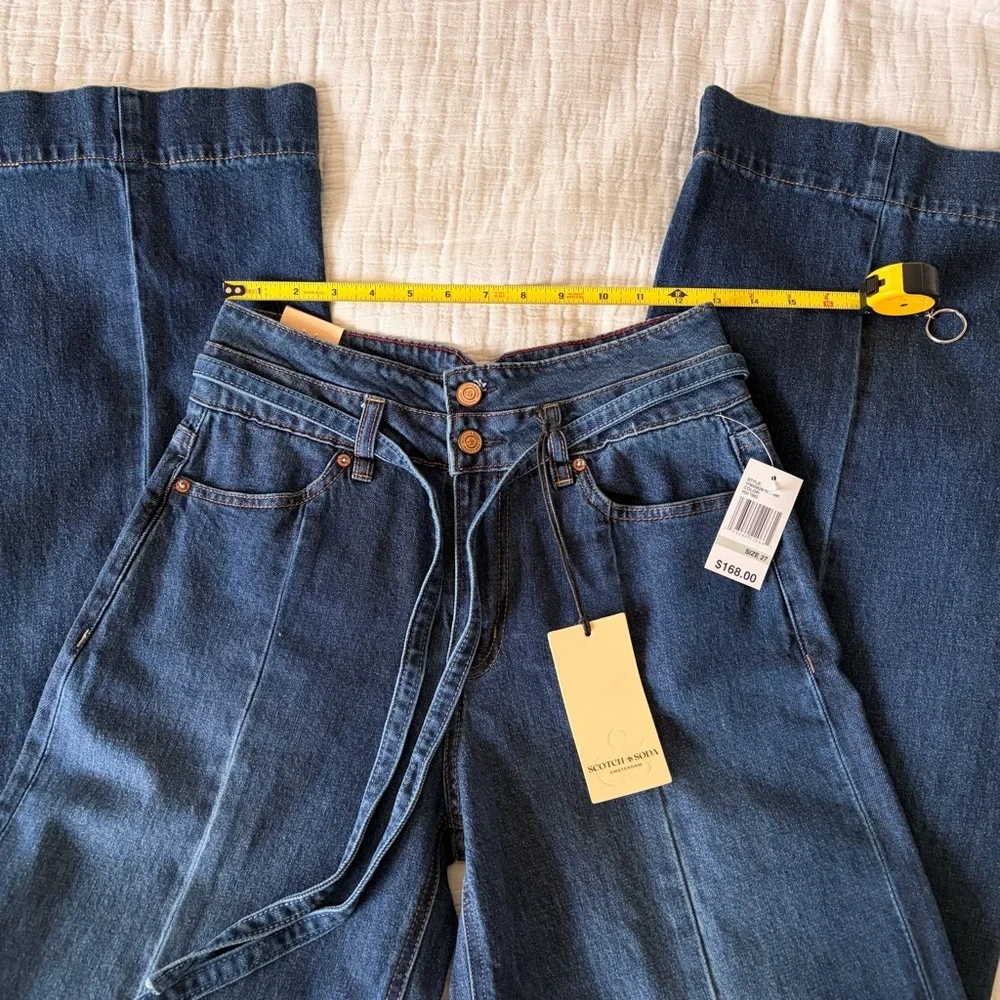NEW SCOTCH & SODA High waisted Wide Leg COTTON Dark Blue Jeans 31” size 4,12 - Picture 11 of 16